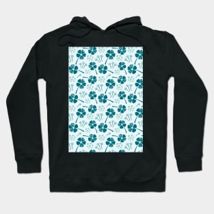 Abstract Floral Pattern in Teal and Light Blue Hoodie